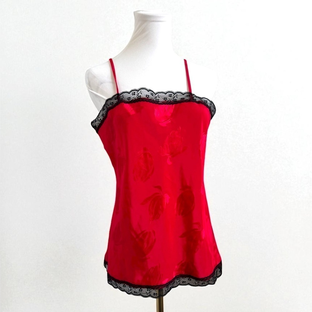 Y2K Red Rose Lace Camisole | Vintage Satin Tank Top | Fairycore Lingerie Style